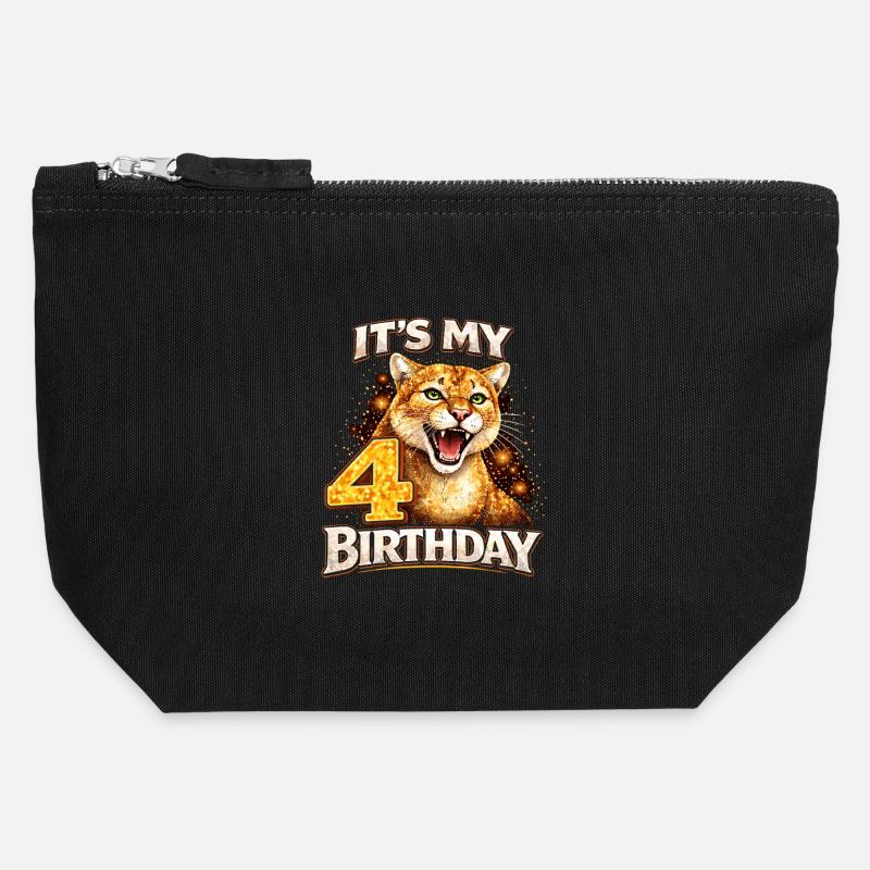 È il mio 4° compleanno Leopardo Kinder Geburtstag - Pochette in tela con zip 12 x 13 cm - nero