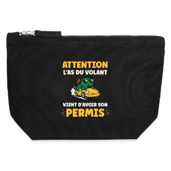 Humour permis de conduire - Pochette zippée en toile 12 x 13 cm - noir - Devant