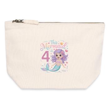 Mermaid 4th Birthday 4 Years - Canvas Zip Pouch 12 x 13 cm - nature - Front