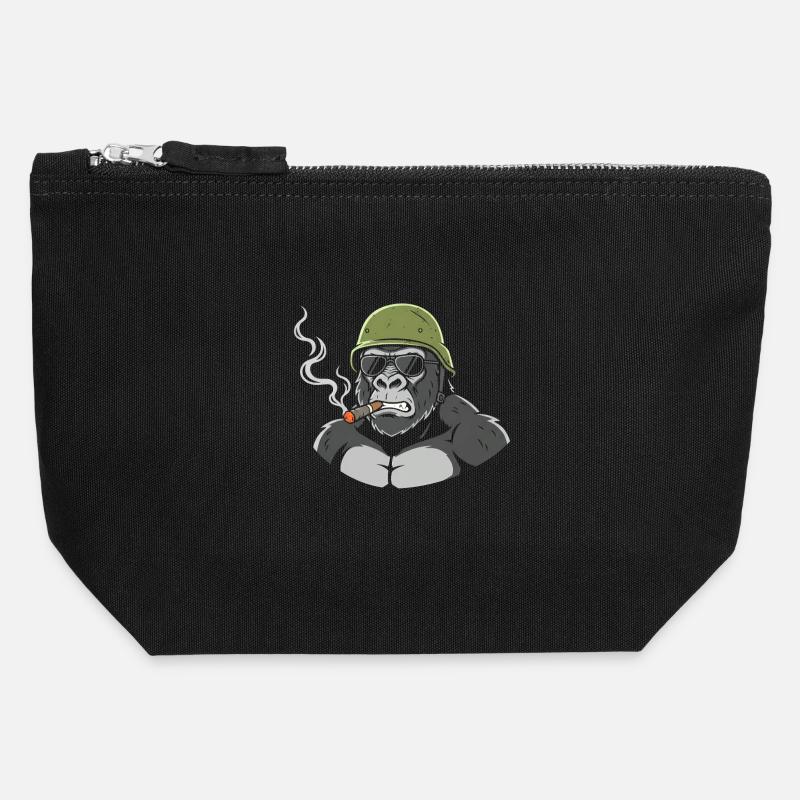 Gorilla Commando avec un cigare - Pochette zippée en toile 12 x 13 cm - noir