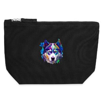 Sibirisches Husky-Hundeporträt Lebendiges Ölgemälde - Canvas Reißverschluss-Täschchen (12 x 13 cm) - Schwarz - Vorne