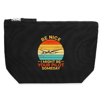 Airplane Flight Pilot Airplane Airline - Canvas Zip Pouch 12 x 13 cm - black - Front