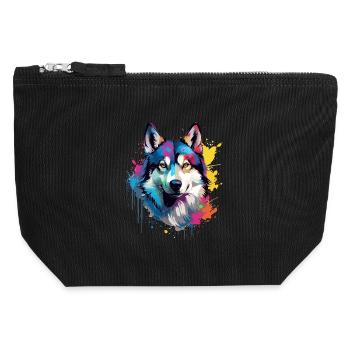 Dog Husky Bunte Spritzkunst - Canvas Reißverschluss-Täschchen (12 x 13 cm) - Schwarz - Vorne