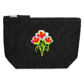 Jardin vintage rétro Floral Flower - Pochette zippée en toile 12 x 13 cm - noir - Devant