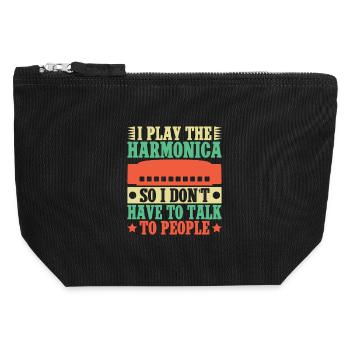 Funny Harmonica Player I Play Don´t Talk Harmonica - Canvas Reißverschluss-Täschchen (12 x 13 cm) - Schwarz - Vorne