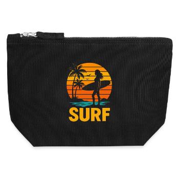 Surf Silhouette bei Sonnenuntergang am Strand - Canvas Reißverschluss-Täschchen (12 x 13 cm) - Schwarz - Vorne