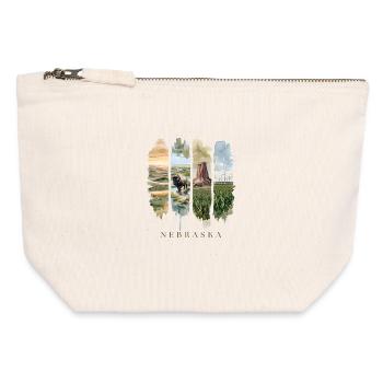 Voyage de vacances au Nebraska – Vaste et motif prairie - Pochette zippée en toile 12 x 13 cm - blanc naturel - Devant