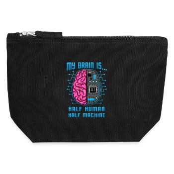 Half Human Half Machine Brain AI Graphic - Canvas Zip Pouch 12 x 13 cm - black - Front