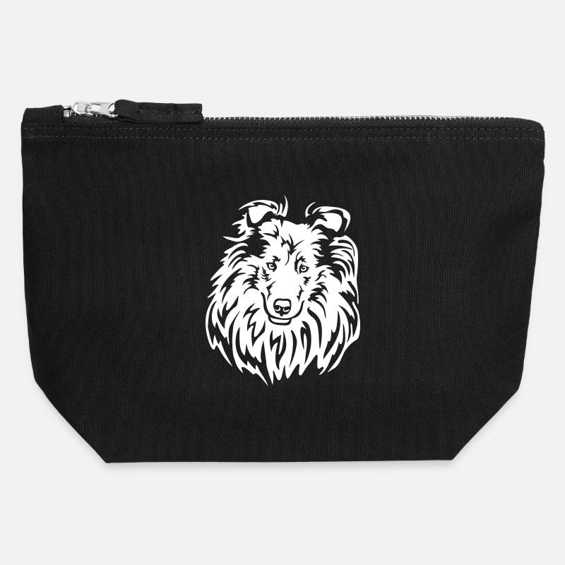 Collie Head "Black Edition" - Canvas Zip Pouch 12 x 13 cm - black