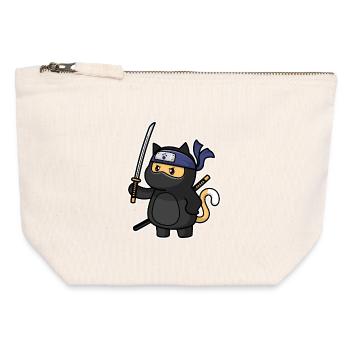 Humour Chat mignon Kawaii Chibi en Ninja Chat - Pochette zippée en toile 12 x 13 cm - blanc naturel - Devant