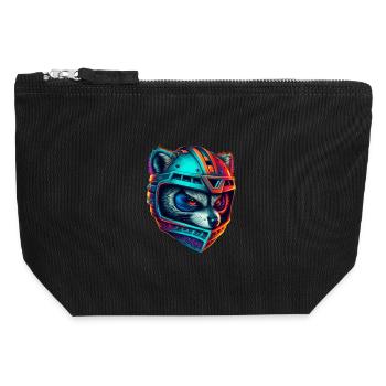 Panda cyborg casque néon - Pochette zippée en toile 12 x 13 cm - noir - Devant