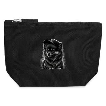 Spitz nain à casquette - Pochette zippée en toile 12 x 13 cm - noir - Devant
