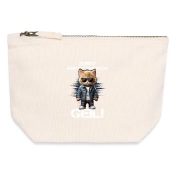 Cat hero in leather jacket & sunglasses - Canvas Zip Pouch 12 x 13 cm - nature - Front