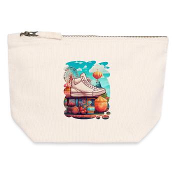 Création colorée fête foraine, jeux, bonbons - Pochette zippée en toile 12 x 13 cm - blanc naturel - Devant
