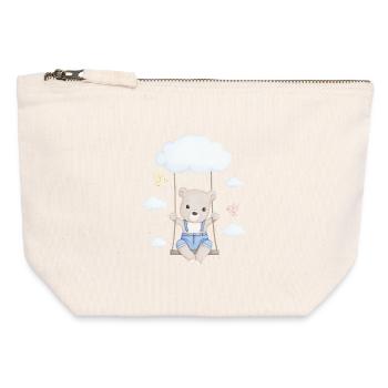 petit ours mignon sur une balançoire - Pochette zippée en toile 12 x 13 cm - blanc naturel - Devant