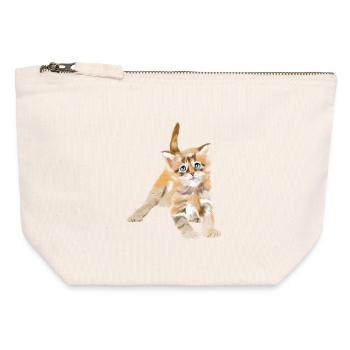 Chaton aquarelle aux yeux bleus - Pochette zippée en toile 12 x 13 cm - blanc naturel - Devant
