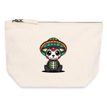 Chien dia de muertos tête de mort mexicaine kawaii - Pochette zippée en toile 12 x 13 cm - blanc naturel - Devant