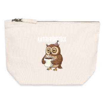 Chouette de petit-déjeuner pour la gueule de bois avec café Gueule de bois drôle - Pochette zippée en toile 12 x 13 cm - blanc naturel - Devant