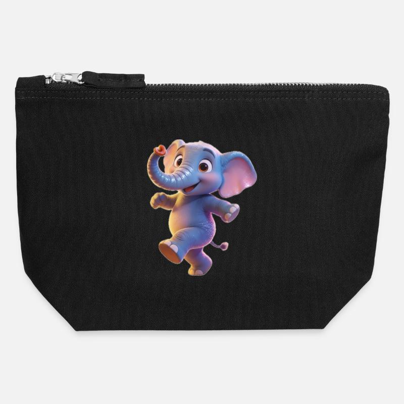 Neon Elephant Dancing Child - Canvas Zip Pouch 12 x 13 cm - black