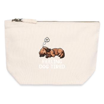 Feeling Dog Tired Langhaardackel Dackel Dachshund - Canvas Reißverschluss-Täschchen (12 x 13 cm) - Naturweiß - Vorne