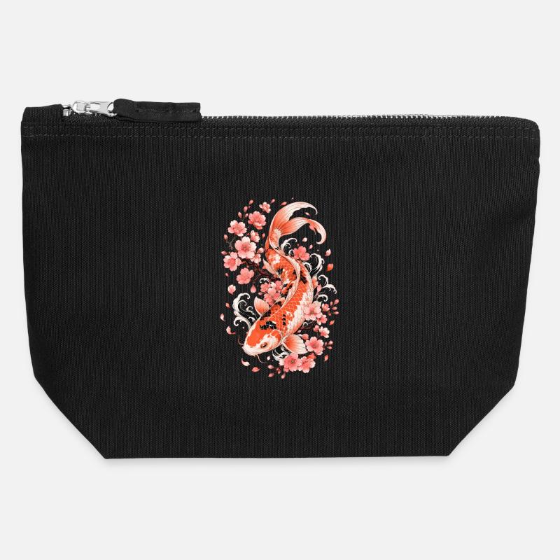 Flux de Koi Sakura - Pochette zippée en toile 12 x 13 cm - noir