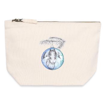 Boule de Noël Joyeux Noël Cheval Bleu - Pochette zippée en toile 12 x 13 cm - blanc naturel - Devant