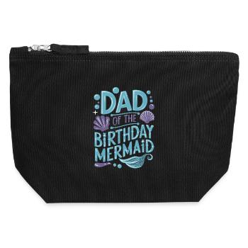 Dad Of The Birthday Mermaid Family Matching Party - Canvas Zip Pouch 12 x 13 cm - black - Front
