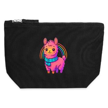 Süßes Kleines Lama Design | Comic Neon Tiermotiv - Canvas Reißverschluss-Täschchen (12 x 13 cm) - Schwarz - Vorne