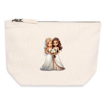 Les mariés lesbiens pendant le mariage - Pochette zippée en toile 12 x 13 cm - blanc naturel - Devant