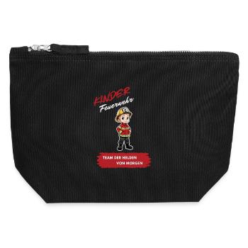 Kinder Feuerwehrheld Motiv Morgenhelden - Canvas Reißverschluss-Täschchen (12 x 13 cm) - Schwarz - Vorne
