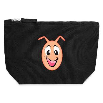 Figurine orange Tête drôle avec des cœurs - Pochette zippée en toile 12 x 13 cm - noir - Devant