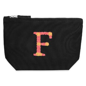Dein Initial "F" mit Blüten  - Canvas Reißverschluss-Täschchen (12 x 13 cm) - Schwarz - Vorne
