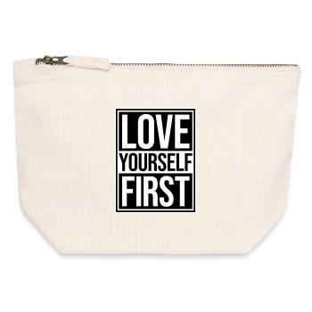 Aimez-vous d’abord Aimez-vous de soi Prenez soin de vous - Pochette zippée en toile 12 x 13 cm - blanc naturel - Devant