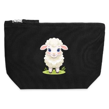 Cuddly lamb on green pasture - Canvas Zip Pouch 12 x 13 cm - black - Front