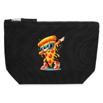 Tasser la pizza avec des lunettes de soleil, la danse Dab Pizza au fromage - Pochette zippée en toile 12 x 13 cm - noir - Devant