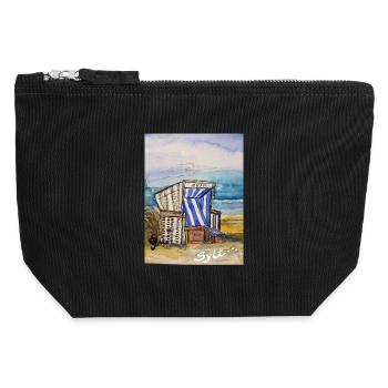 Vacances au rez-de-chaussée I Mer du Nord I Sylt I Chaise de plage I Mer - Pochette zippée en toile 12 x 13 cm - noir - Devant