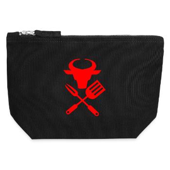 Bull head Barbeque tools, kitchen utensils - Canvas Zip Pouch 12 x 13 cm - black - Front