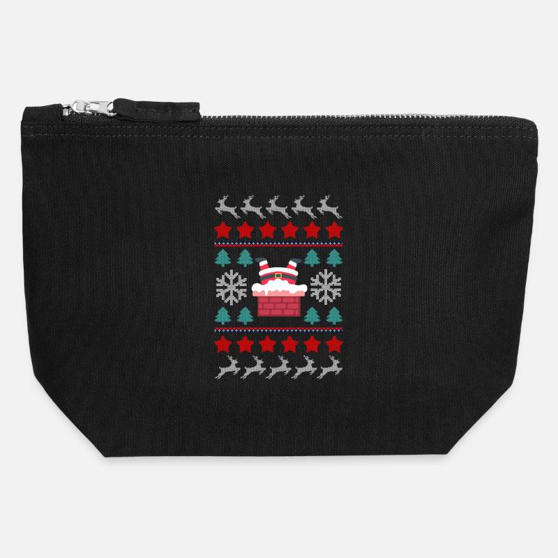 Santa's Upside Down in the Chimney - Canvas Zip Pouch 12 x 13 cm - black