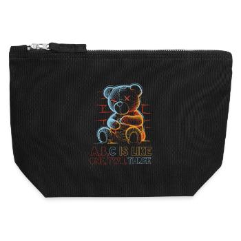 Loving Bear with Alphabet Drawing - Canvas Zip Pouch 12 x 13 cm - black - Front