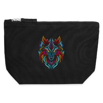 Wolf Tattoo Bunt - Canvas Reißverschluss-Täschchen (12 x 13 cm) - Schwarz - Vorne