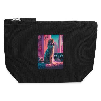 Urban Cat in Retro Vibe - Canvas Reißverschluss-Täschchen (12 x 13 cm) - Schwarz - Vorne