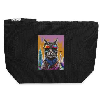 Urban Cat with Rainbow Shades - Canvas Reißverschluss-Täschchen (12 x 13 cm) - Schwarz - Vorne