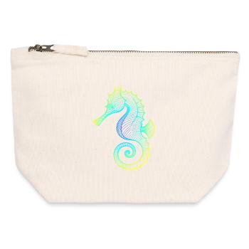 Seepferdchen Farbverlauf Blau Gelb Tribal Grün - Canvas Reißverschluss-Täschchen (12 x 13 cm) - Naturweiß - Vorne