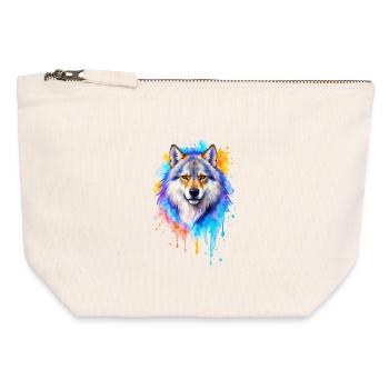 Peinture aquarelle de loup - Pochette zippée en toile 12 x 13 cm - blanc naturel - Devant
