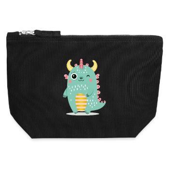 Niedliches Monster mit bunten Hörnern - Canvas Reißverschluss-Täschchen (12 x 13 cm) - Schwarz - Vorne