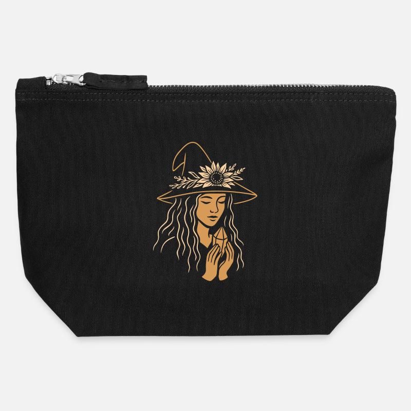 Summer Witch with Crystal - Pagan Spirit Art - Canvas Zip Pouch 12 x 13 cm - black