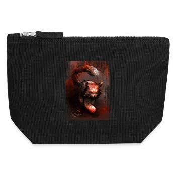 Lynx rouge rampant [peint à la main] - Pochette zippée en toile 12 x 13 cm - noir - Devant
