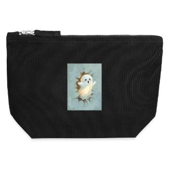 Adorable ghost coming out of the wall - Canvas Zip Pouch 12 x 13 cm - black - Front