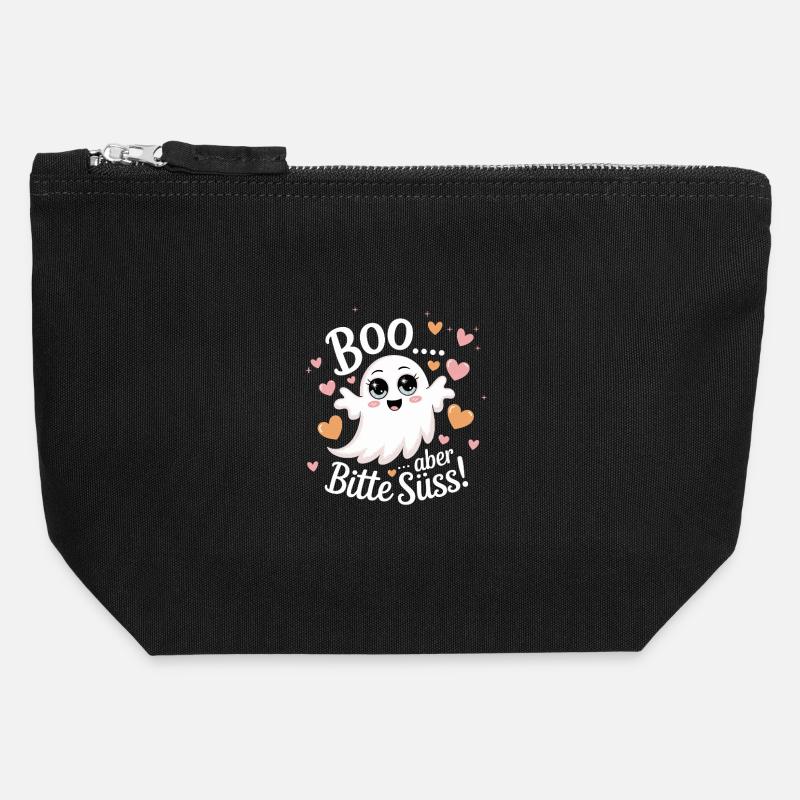 Halloween Cute Ghost Boo Design - Canvas Zip Pouch 12 x 13 cm - black