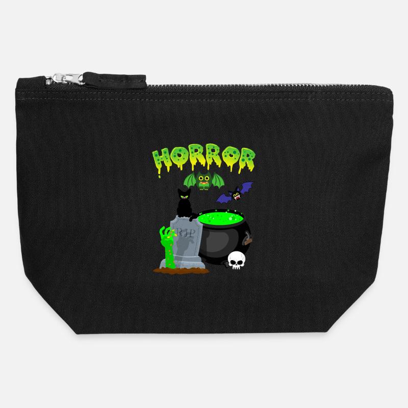 Chaudron de la Sorcière Verte Nuit Effrayante - Pochette zippée en toile 12 x 13 cm - noir